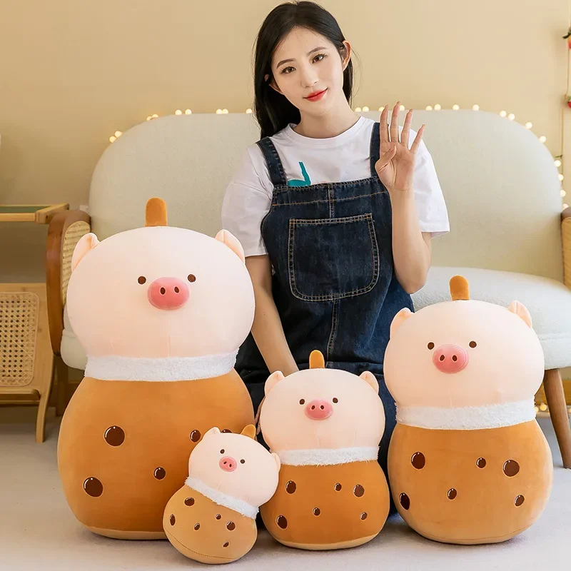 23/35cm New Cartoon Kawaii Pearl Milk Tea Pig Plush Toys Creative Simulation Milk Tea Pig Plush Doll Room Decorations Kids Gifts