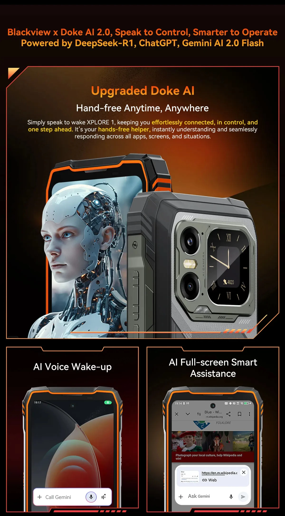 Blackview XPLORE 1 Rugged Phone 6.78'' 2.4K Display Call Phone 6GB+512GB 20000mAh Smartphone Android 15 NFC Telephone Portable