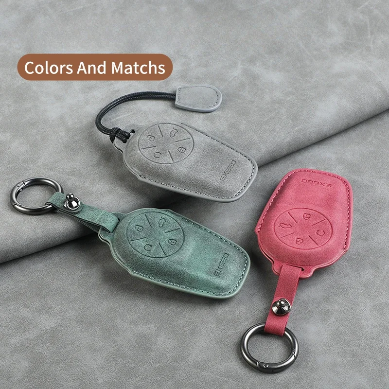 For Chery Leather Car Key Case Cover Shell Fob EXCEEED LX TXL AtlantiX ET ES VX Car Fob Holder Keychain