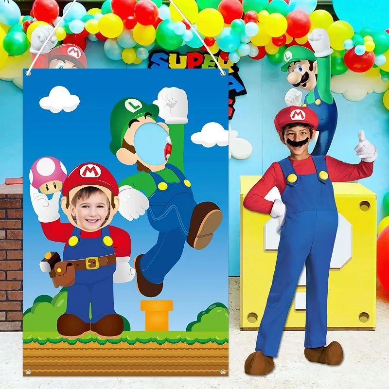 Super Marios Bros พื้นหลังอะนิเมะ Luigi ภาพประตูแบนเนอร์ผ้า Face การถ่ายภาพฉากหลัง Party Supplies ของเล่นเด็ก