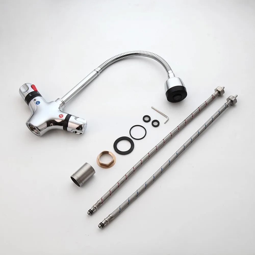 YANKSMART الكروم إنهاء حوض المطبخ بالوعة الحنفيات الباردة والساخنة المطبخ ثرموستاتي صنبور درجة حرارة ثابتة خلاط مياه الحنفية #6