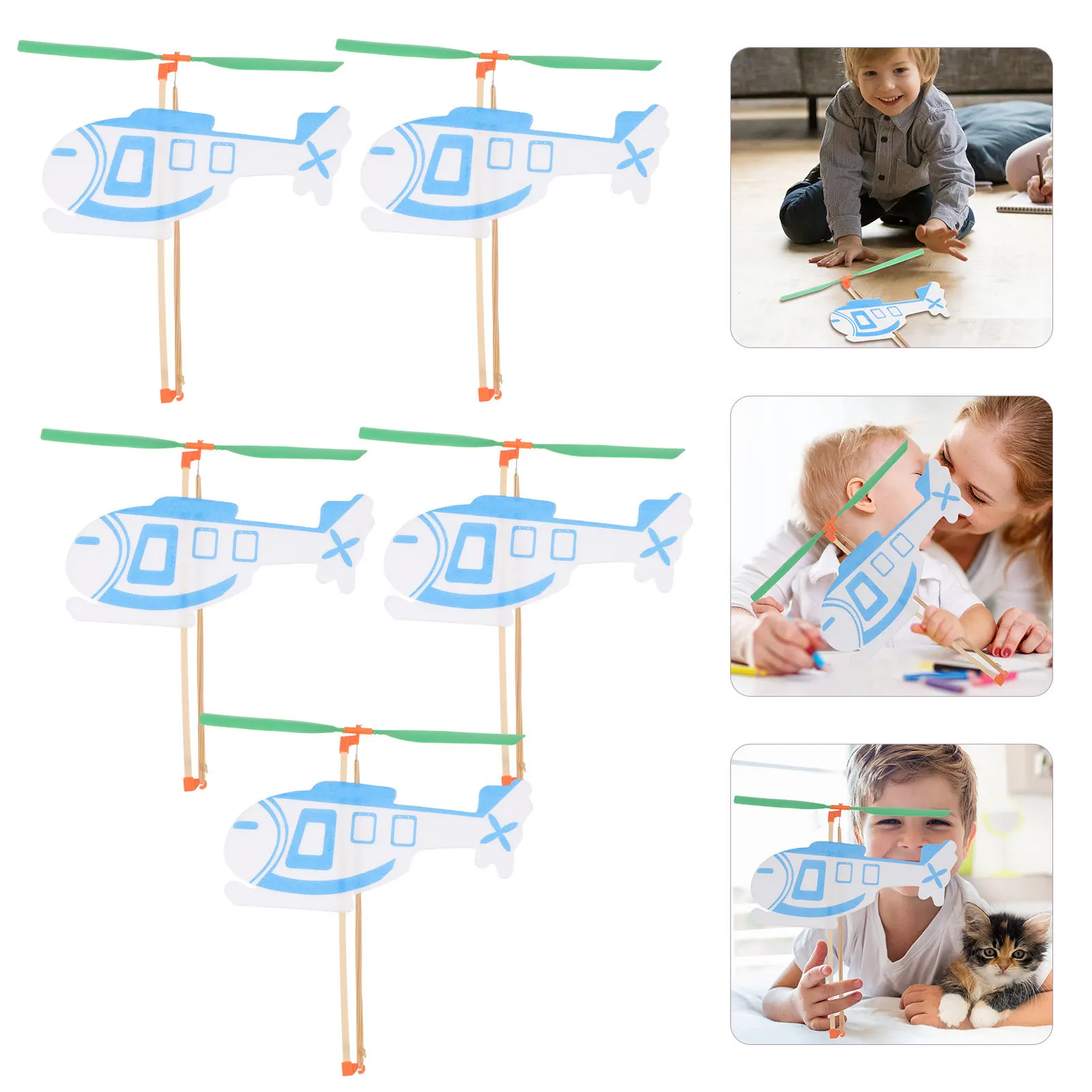 5 helicópteros voladores para niños con propulsión por banda elástica, mini planeadores creativos educativos para jugar al aire libre, con pesas para las patas de la carpa