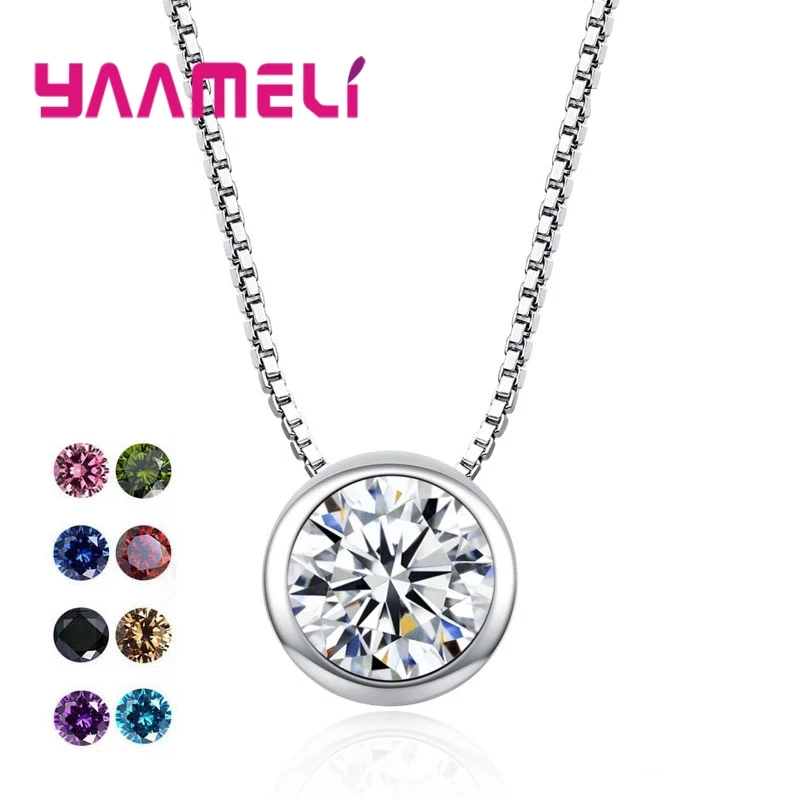 New Trendy Original 925 Sterling Silver Necklaces Jewelry Shining Geometric Round Pendant Clavicle Chain Collar for Woman Girl