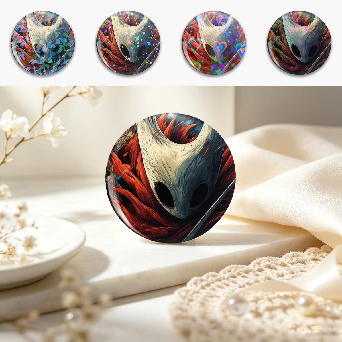 Hollow Knight Silksong Hornet Silksong - Needle Huntress Graphic Tee Design Pin Holographic Star Heart Pin Brooches Laminated Bu
