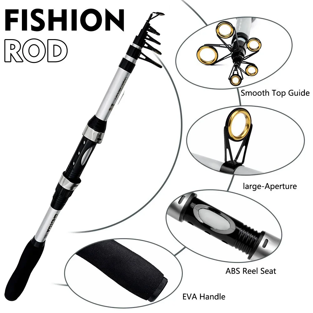New Portable Spinning Fishing Rod 1.8M Mini Telescopic Sea Pole Lure Weight 5-20g Closed Length 40.5CM for Salt/Freshwater
