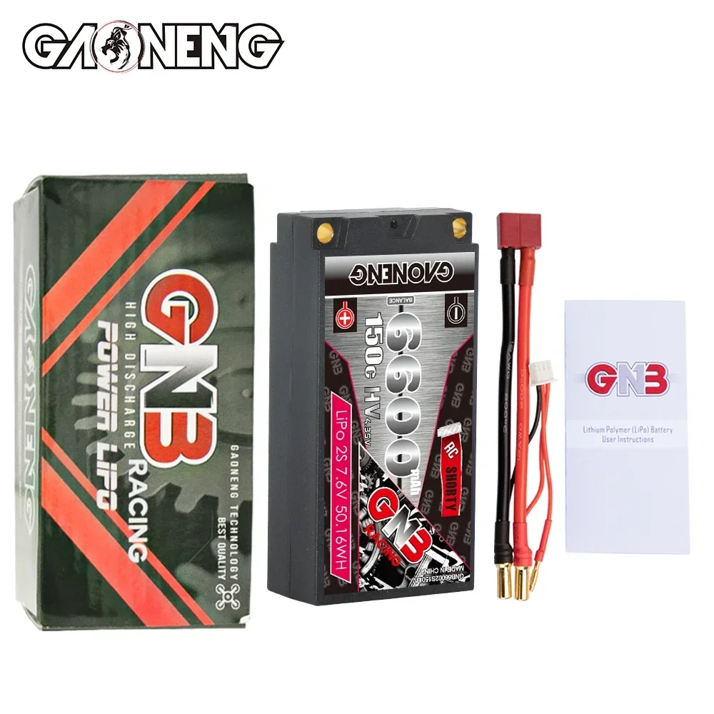 GAONENG 6600mAh 2S 7.6V 150C GNB Hardcase SHORTY With 5.0mm Bullet LiHV Battery XT60 Plug For 1/10 RC Car Race Boat Parts