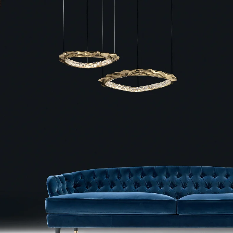Nordic Style Hotel Lobby Stairs Copper Luxury Chandelier Corridor Porch Decoration Led Pendant Light