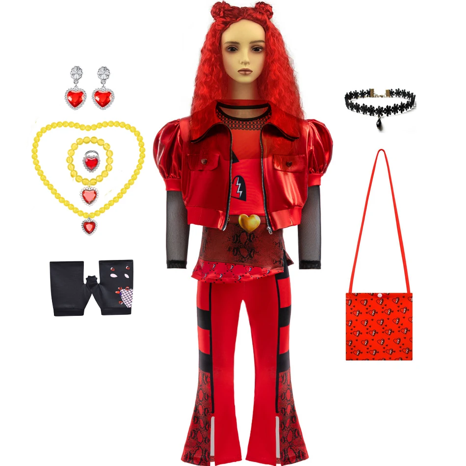 

Girls Dresses Kids D-Descendants 4 Red Cosplay Chloe Costume T-The Rise Of Red Halloween Carnival Princess Dress Up