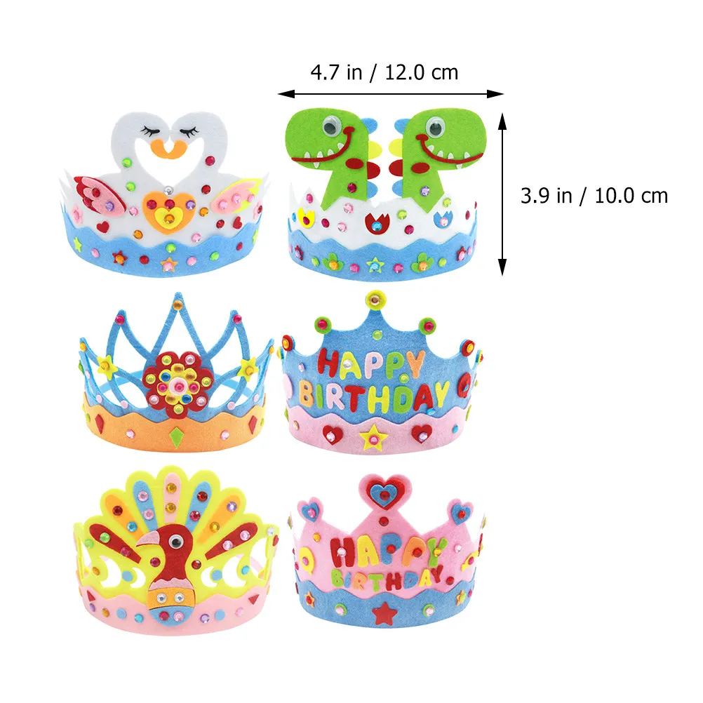 6Pcs Girl Crown Prop Lightweight Non-Woven Birthday Party Headdress Comfortable Fit for Babies Toddlers DIY Fabric Crown Photo