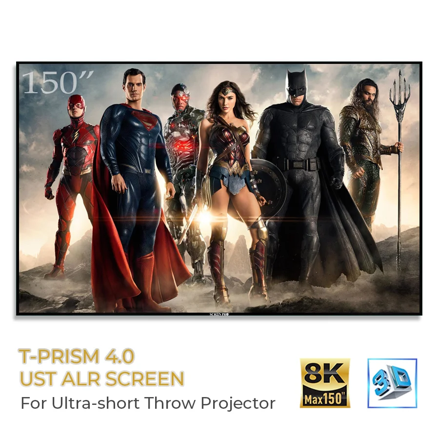

Fixed Frame Projector Screen 150 Inch 16:9 4K Ultra HD 3D Ready Wall Mount UST ALR Screen for LG Benq Epson Projectors