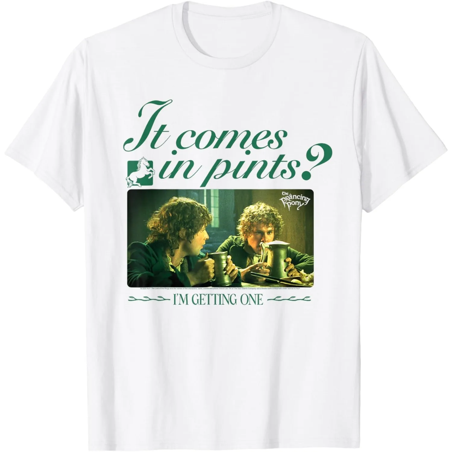 Se Vende en unidades de una taza (pint) Camiseta gráfica de algodón suave de El Señor de los Anillos, diseño Merry Pippin