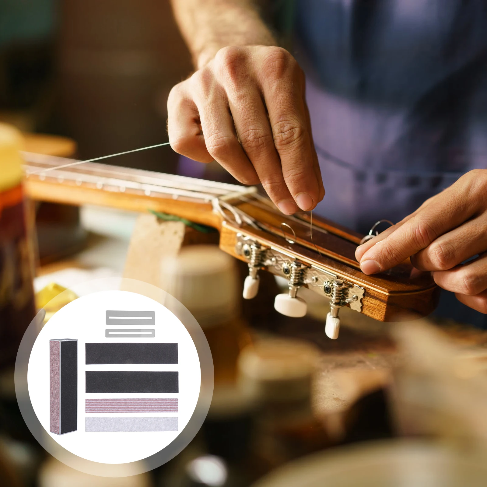 

6pcs Guitar Sanding Tool Kit Acoustic Bass Fret File Polishing Sandpaper Set Aluminum Lever Pad Lightweight Portable Guitar