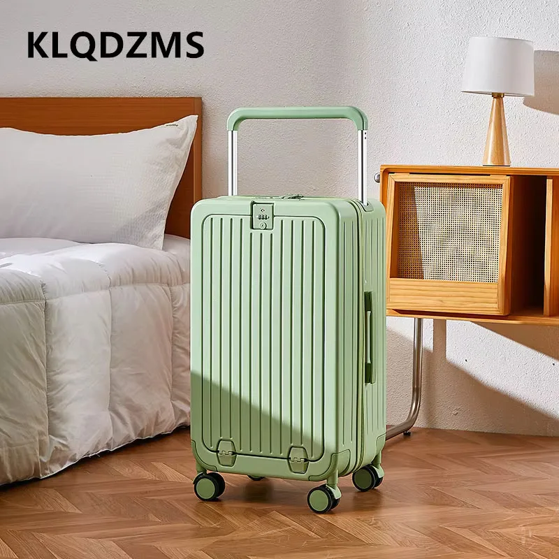 KLQDZMS 20"22"24"26Inch Laptop Suitcase Front Opening Boarding Box PC Trolley Case USB Charging with Wheels Rolling Luggage