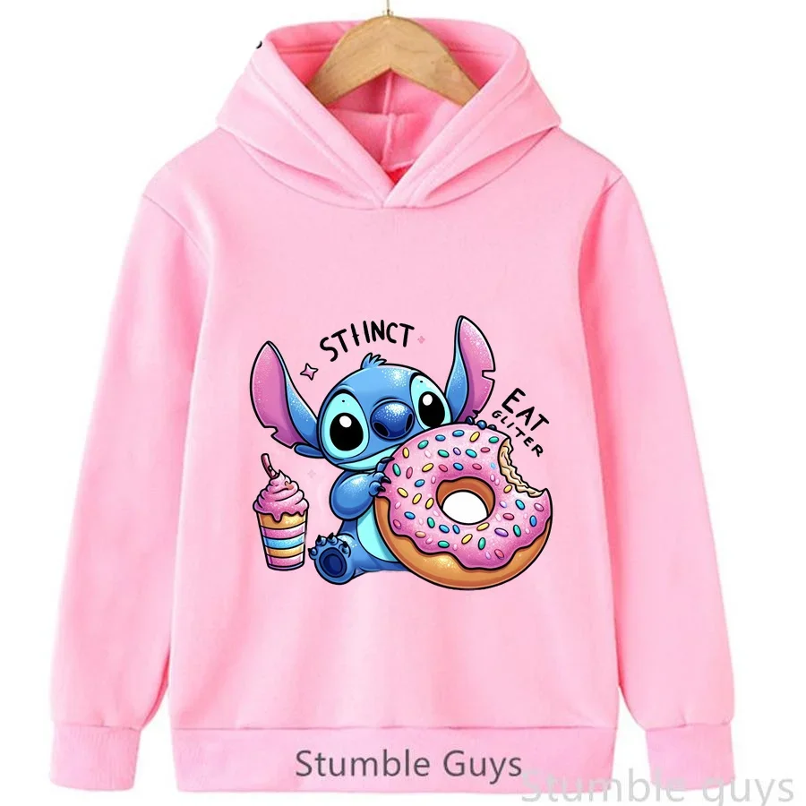 Unisex Children Pink Hoodie Lovely Cartoon Monster Graphic Print Long Sleeve Pullover Boys Girls Daily Hooded Sweatshirt