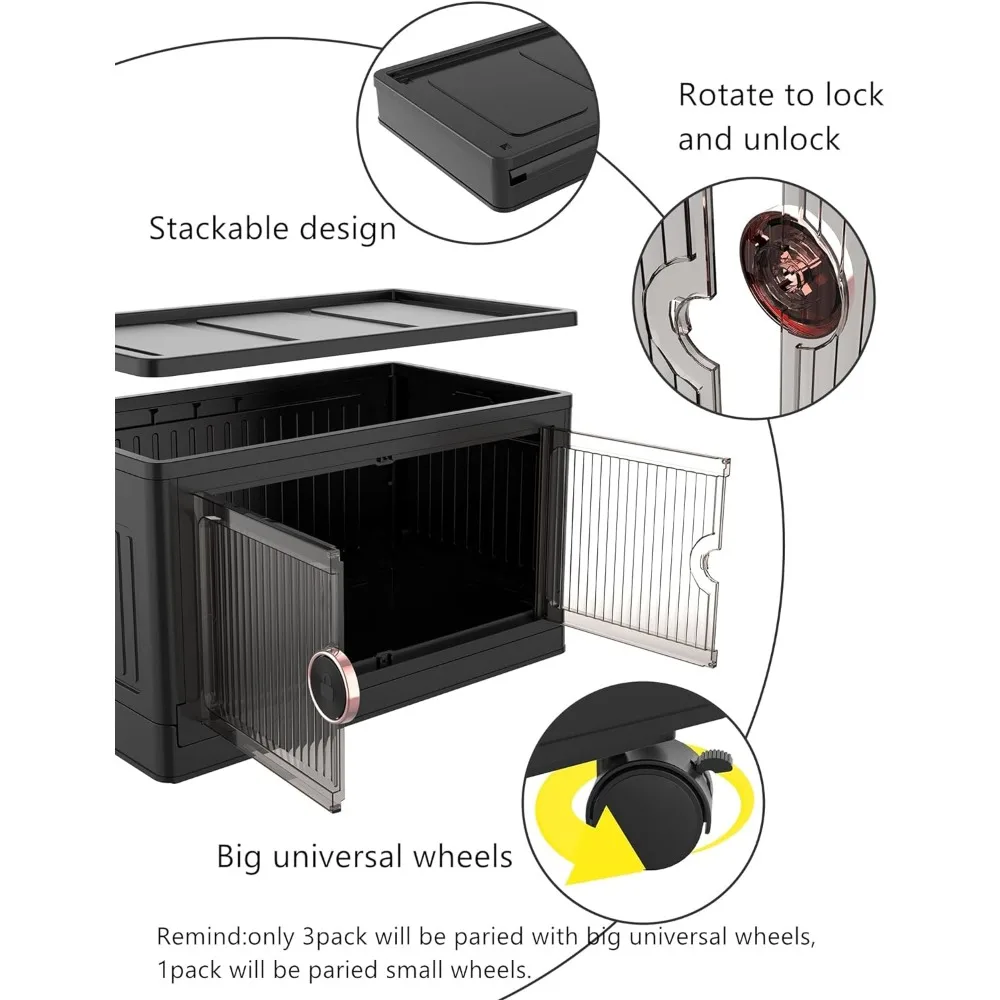 19.5Gal Storage Bins with Lids and Wheels,Storage Cabinet,Foldable Plastic Shelves Organizer, Collapsible Totes for Storage