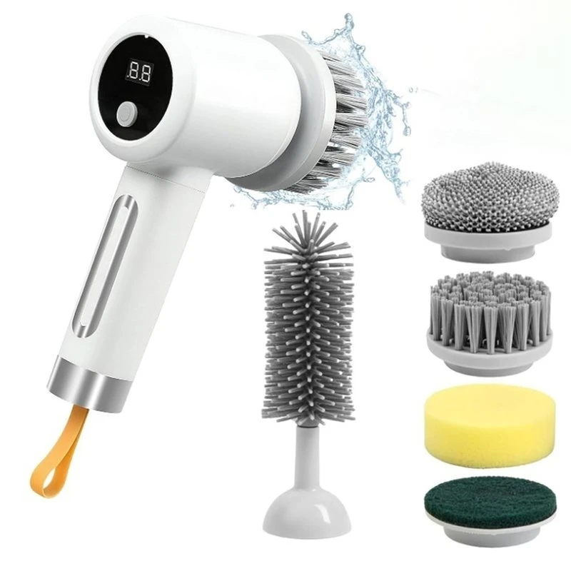 N85R-For Household Wireless For Cleaning Brush Electric With 5 Brush Heads,For Bathroom, Tiled Floors, Kitchen