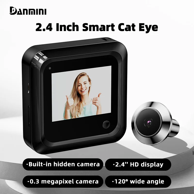 Danmini جرس الباب الرقمي ثقب الباب 2.4 بوصة HD عرض 300000 بكسل 120 °   كاميرا واسعة الزاوية، عارض باب أمان عين القطة الذكي