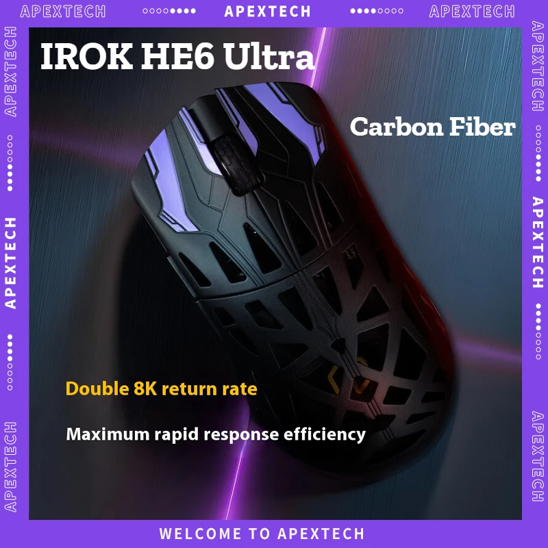 

Игровая мышь IROK HE6 из ультрауглеродного волокна, трехрежимная, 2,4G/Bluetooth/проводная, двойная, 8K, Polling PAW3950, 30K, легкая, FPS, киберспортивная мышь