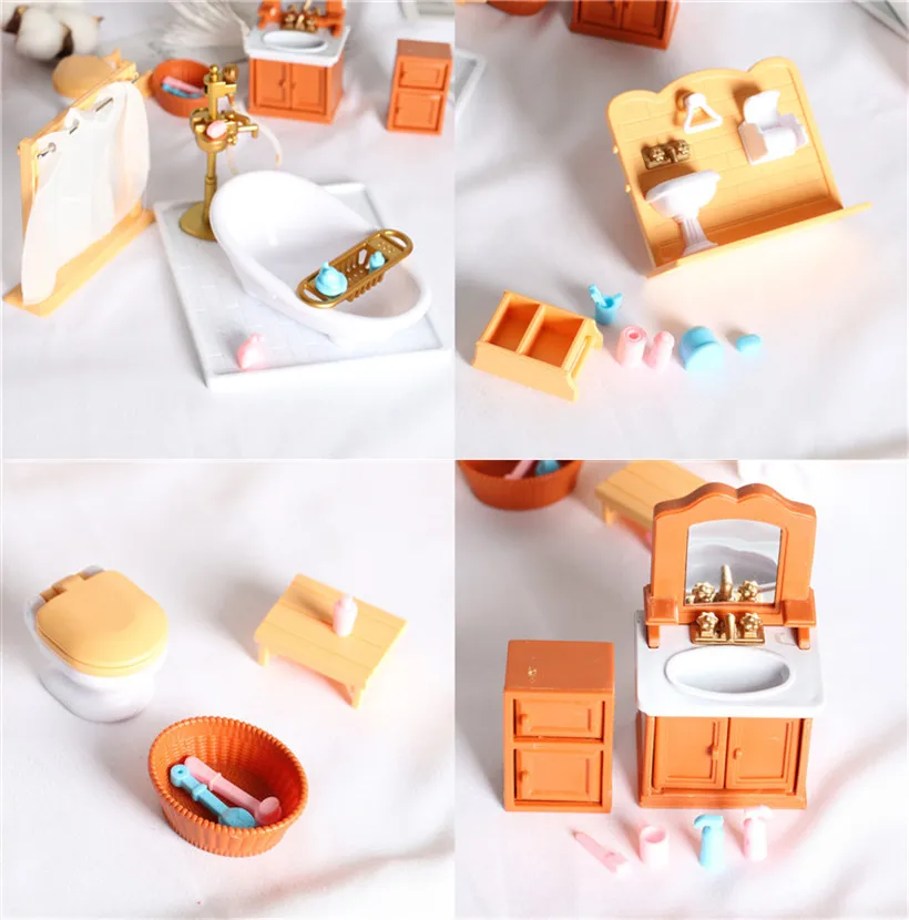 DIY Mini Furniture Model Dollhouse toys Bathroom Toilet Bathtub Miniature Counter Basin BJD Dolls House Accessories Pretend Play