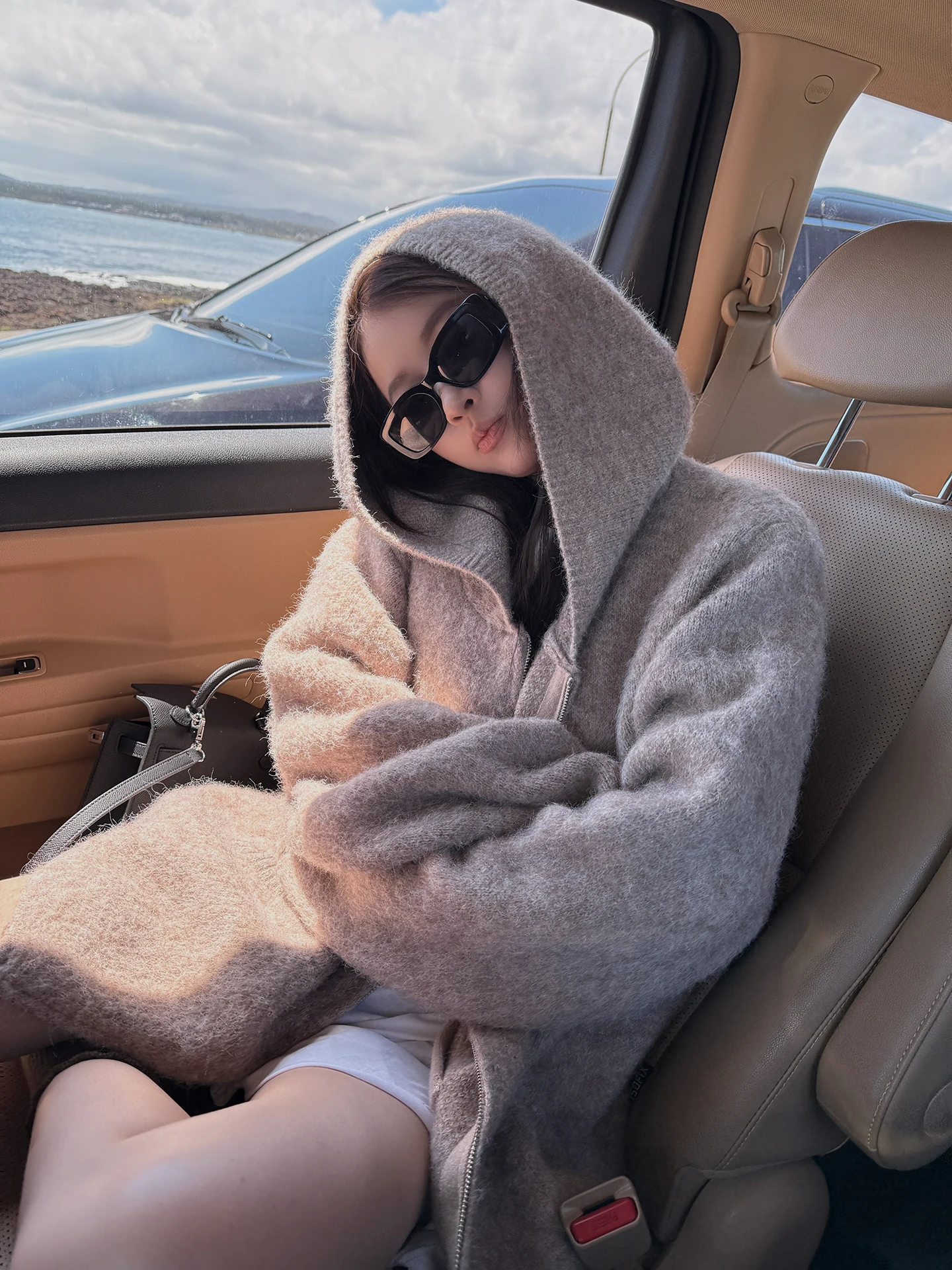 

Теплый свитер на молнии с капюшоном из смесовой ткани (полиэстер, нейлон, шерсть, спандекс) для женщин, вязаный, в стиле кэжуал, с узором «Овсяный чай»