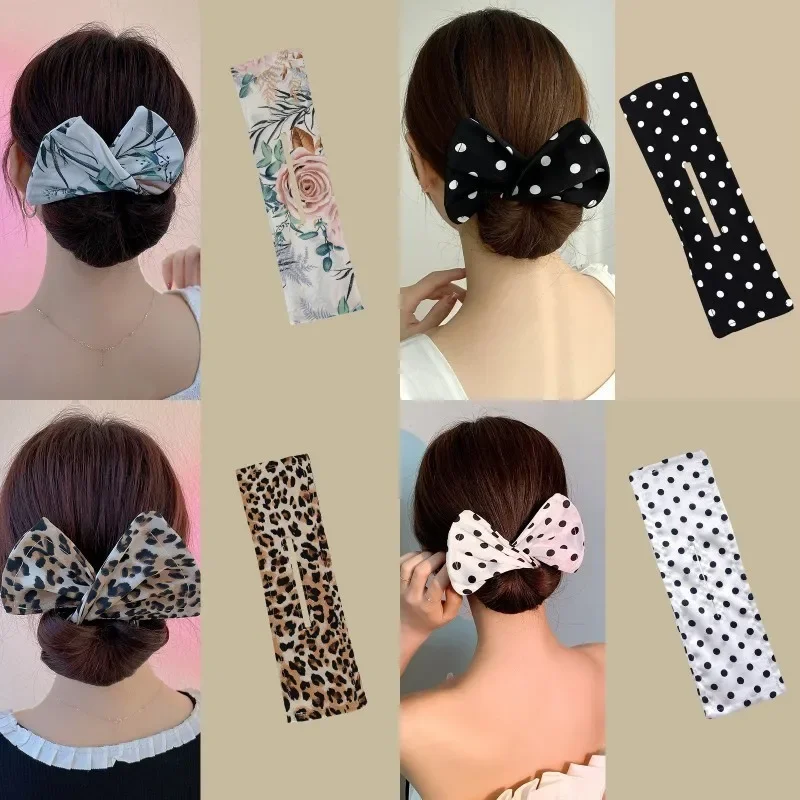 

New Printed Women's Bun Headband Lazy Person's Bow Hair Clip Ponytail Simple Solid Color Twist Claw Hair Clip Headpiece