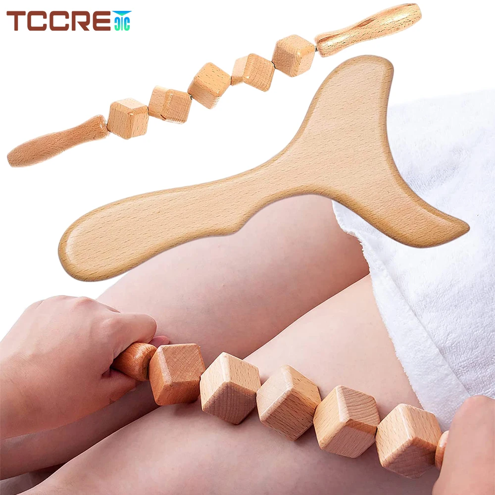 2Pcs/Set Wood Muscle Roller Stick and Lymphatic Drainage Trowel, Wooden Therapy Massager Full Body Cellulite, Muscle Pain Relief