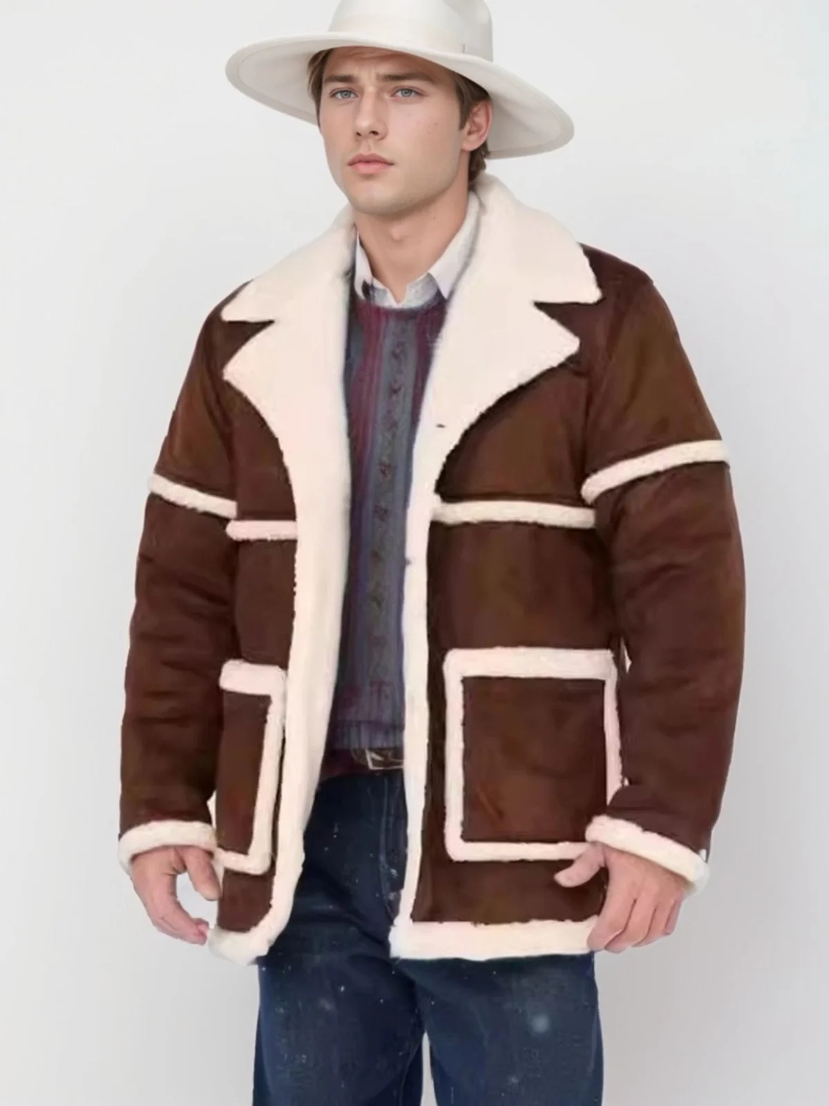 

Мужская утепленная куртка в стиле ретро-вестерн с флисовой подкладкой, осенне-зимнее повседневное пальто с длинными рукавами и воротником для молодежи