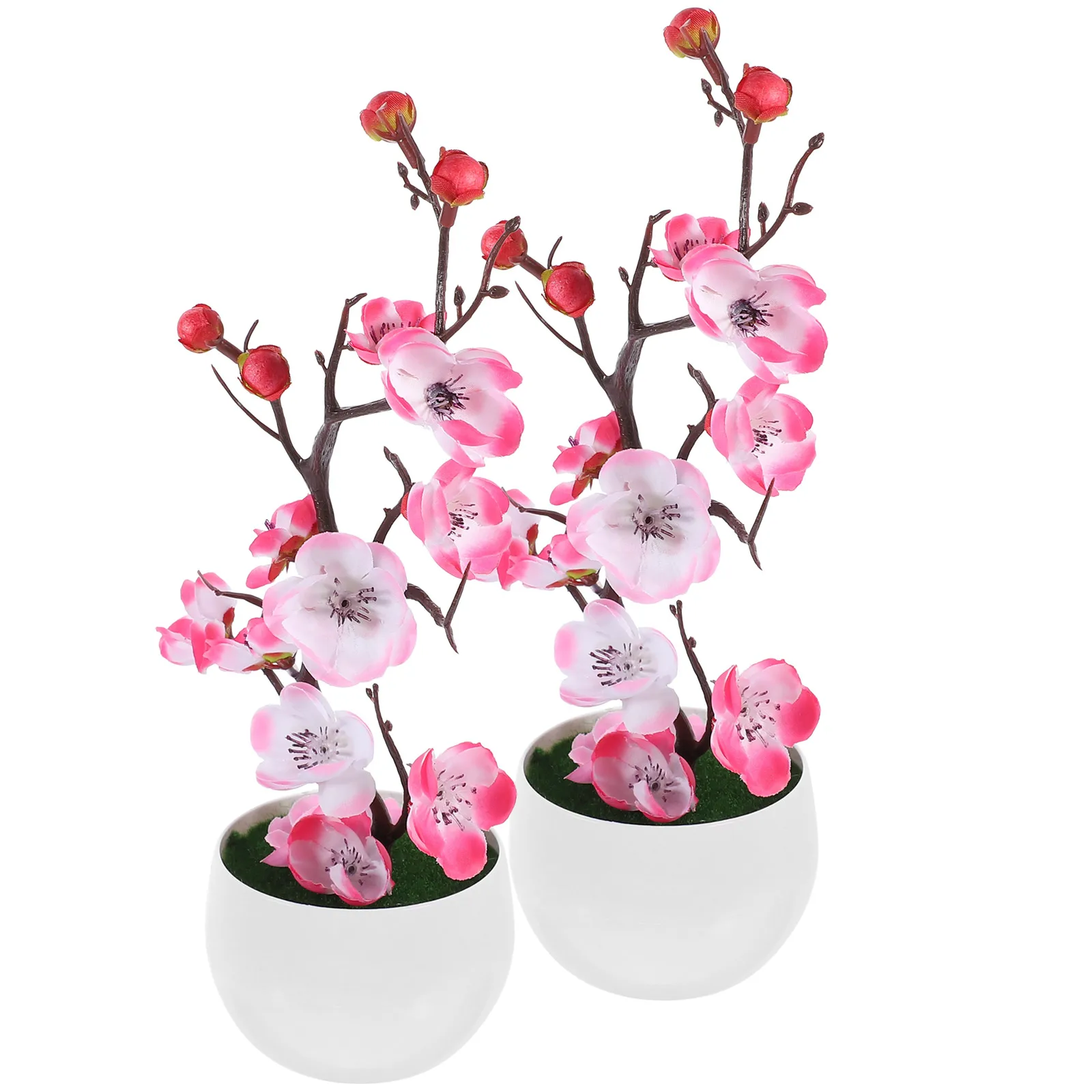 

2 pcs Artificial Potted Flower Realistic Plum Blossom Bonsai Desktop Garden naments Indoor Decor Pink Purple Yellow White