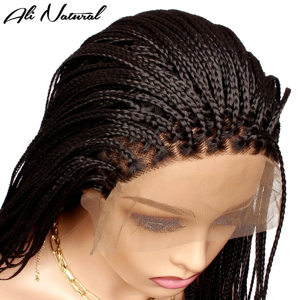 African Lace Front Braided Wig Pre Plucked Synthetic Black Long Braids Glueless Lace Front Braids Wigs