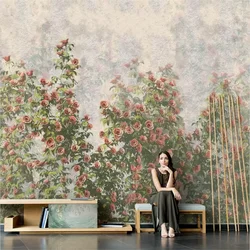 custom French American retro flower wallpaper home decoration mural TV background wall paper rose simple bedroom wall art