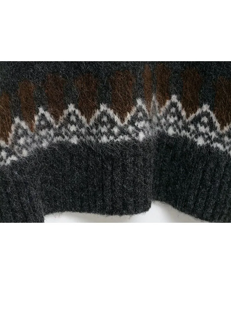 HH Mulheres Inverno Nova Moda Versátil Crew Neck Jacquard Malha Pulôver Top Feminino High Street Casual Quente Camisola de Manga Longa