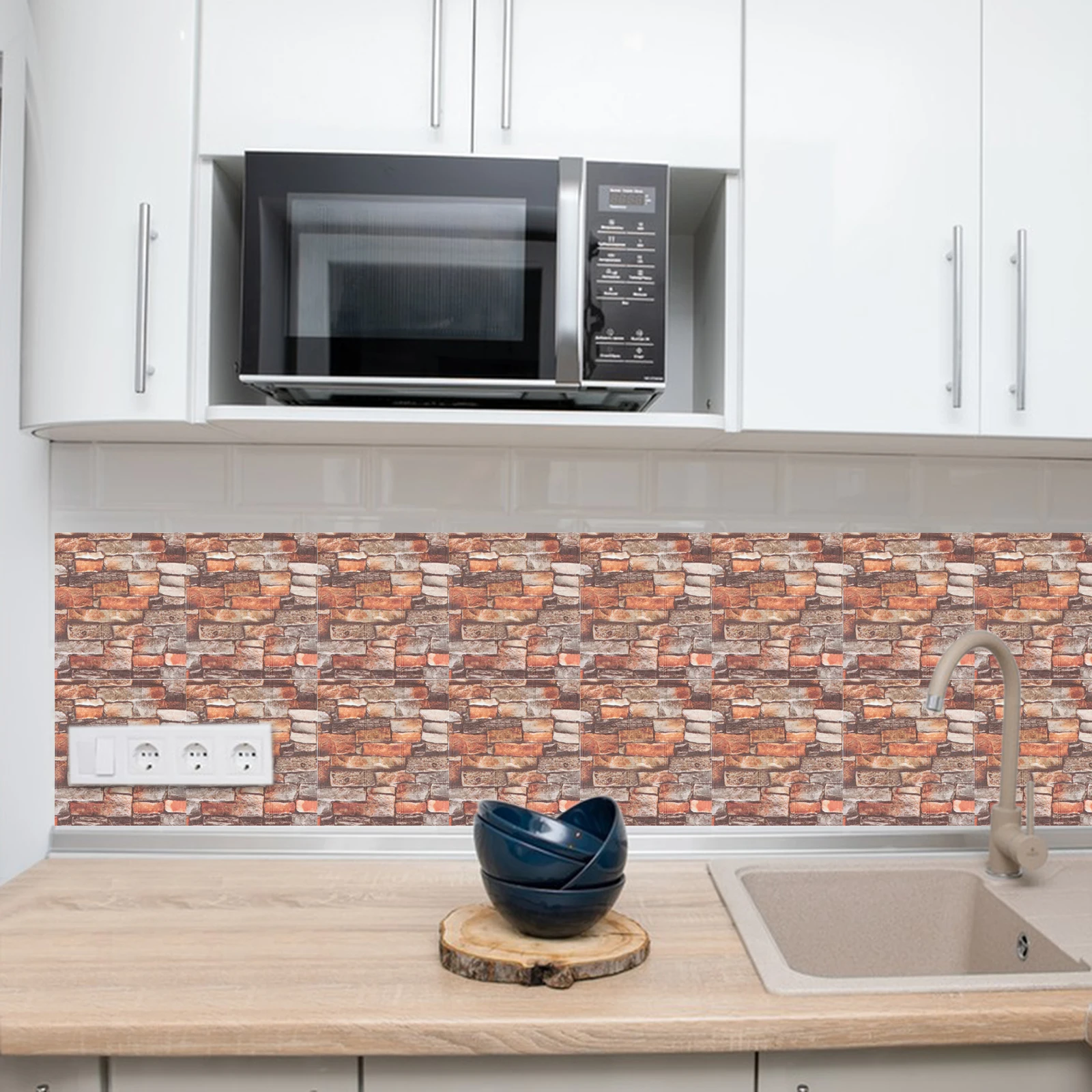 20 piezas pegatinas de azulejos de imitación de rebanada de roca, azulejos decorativos de pared, palo de cáscara para baño, cocina, sala de estar, decoración de piscina contra salpicaduras