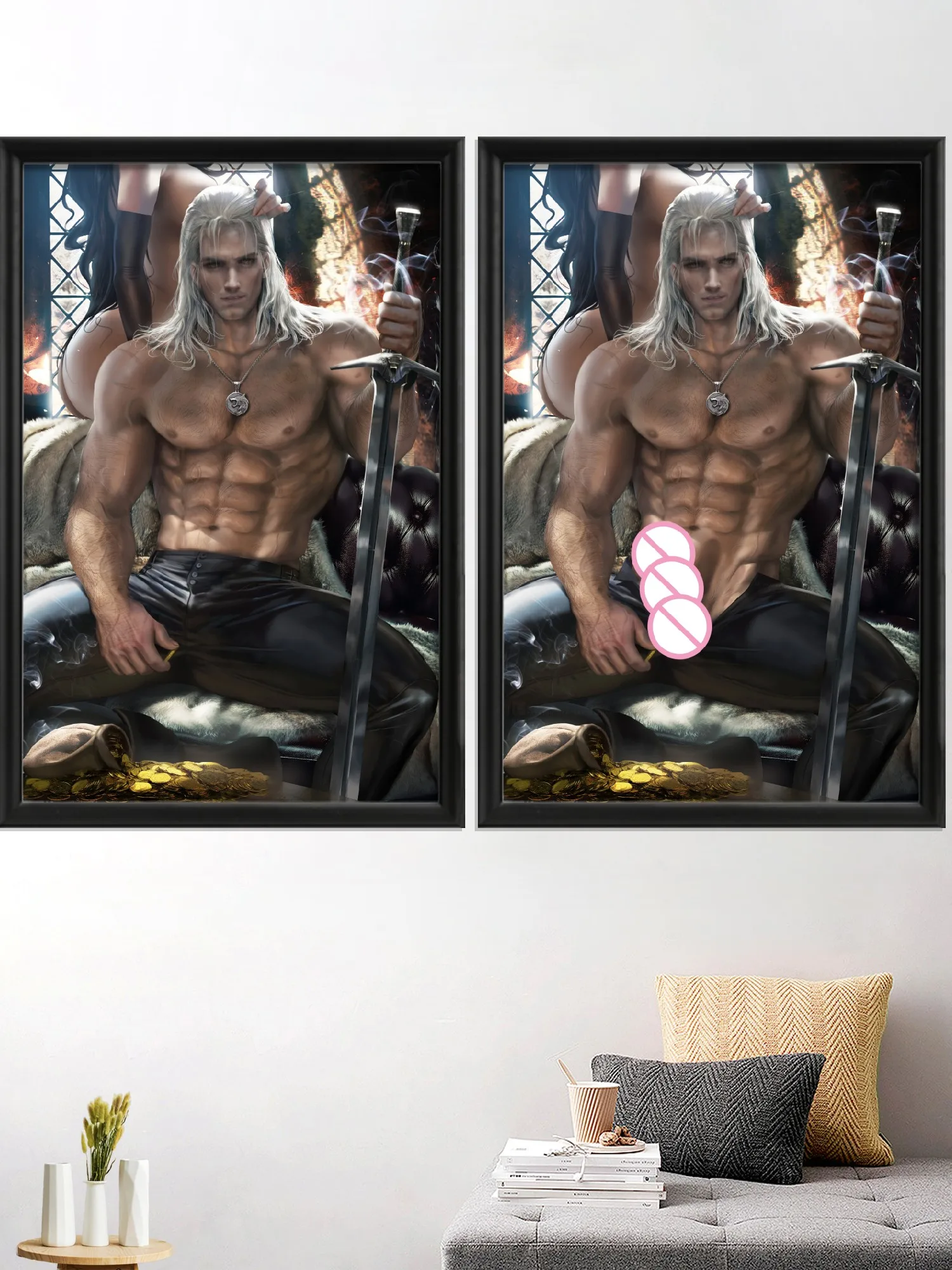 

Geralt-of-Rivia Cartoon Anime Gilgamesh, Sexy Male Nude Cloud Art Poster, Silk Wall Decor