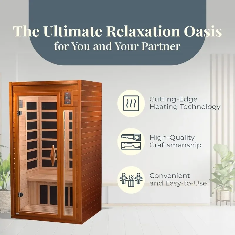 1 to 2 Person Hemlock Wood Low EMF FAR Infrared Sauna For Home with LED Control Panel and Tempered Glass Door -Curbside Delivery