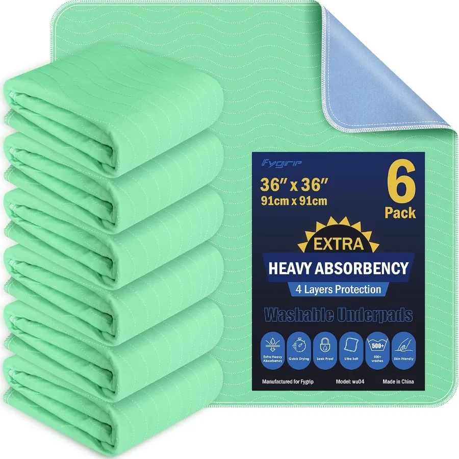 

6 Pack 36 x 36 Extra Heavy Absorbency Washable Underpads Waterproof Quick Drying Nursing Pads Incontinence Bed Pads Reusable Wa