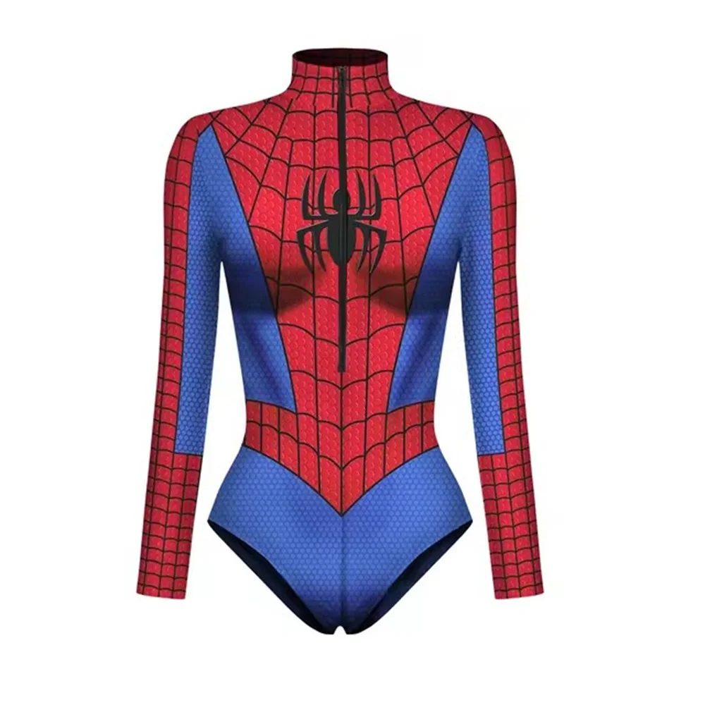 Spiderman Captain Superhero Swimsuit for Women Men 3D Print Long Sleeve Swim Bodysuit Cosplay Jumpsuit Halloween Carnival Outfit