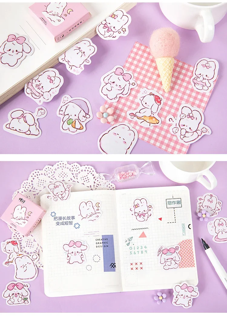 45 Stück/Box Niedliche Hasen-Aufkleber für den Alltag, Kawaii-Dekorationssticker für Planer, Scrapbooking, Schreibwaren, koreanische Tagebuch-Aufkleber – Detail 5