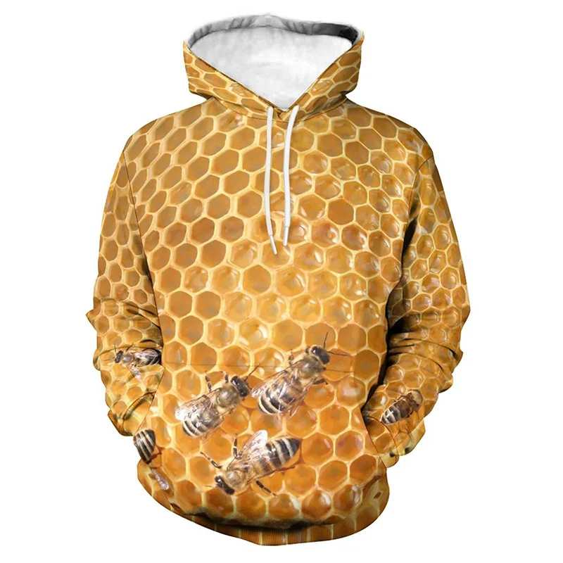 Fashion printed honeycomb pattern sweatshirt fun insect bee 3D printed hoodies men's new hooded hoodie casual Y2k men's hoodie