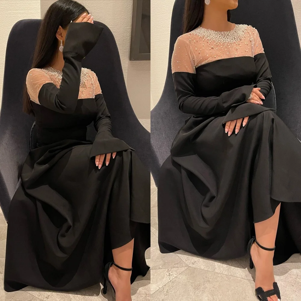 

Elegant High Collar A-line Prom Dresses Beading Satin Formal Occasion Gown vestidos de fiesta فستان سهرة نسائي اعراس вечернее п