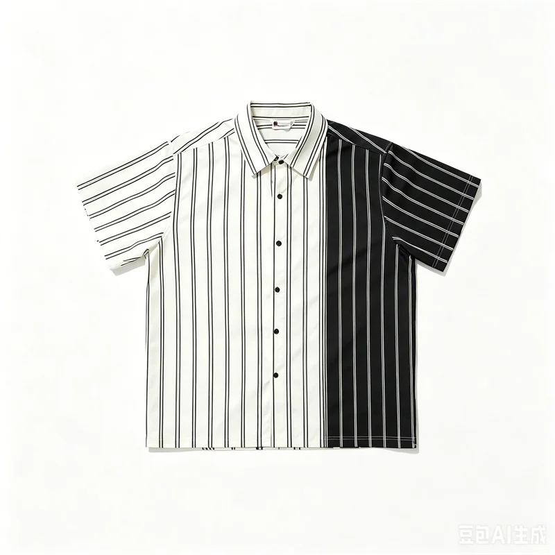 

Black And White Star Stripes Print Base Shirt For Men's Clothing Patchwork Design Lapel Short Sleeve Breathable Shirts Fashion
