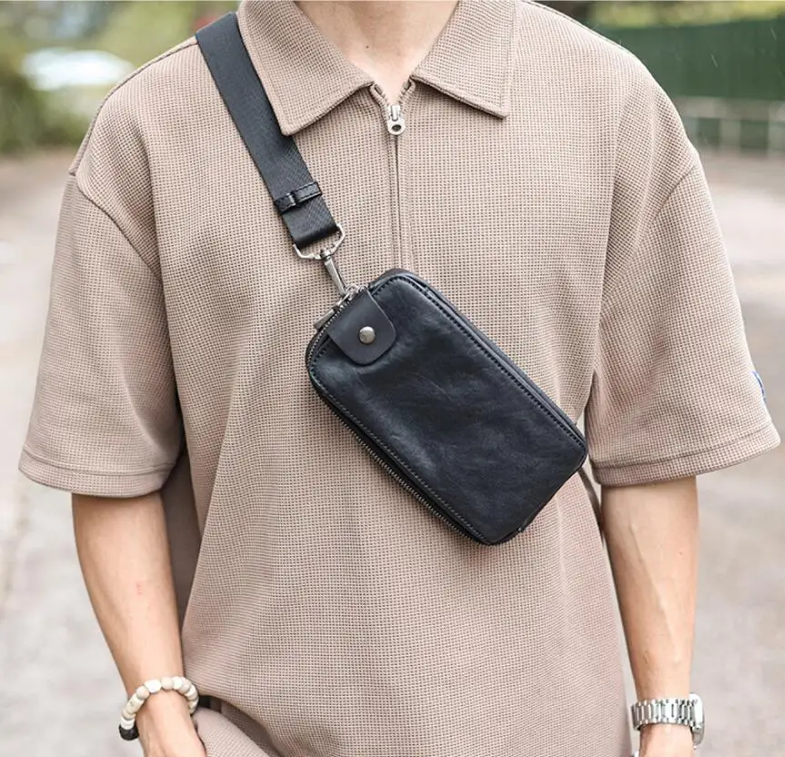 

Waist Bag Men Korean Leather Genuine Cowhide Messenger Bags for Man Luxury Designer Sling Chest Bag Clutches Male Hip Sack 가방sac