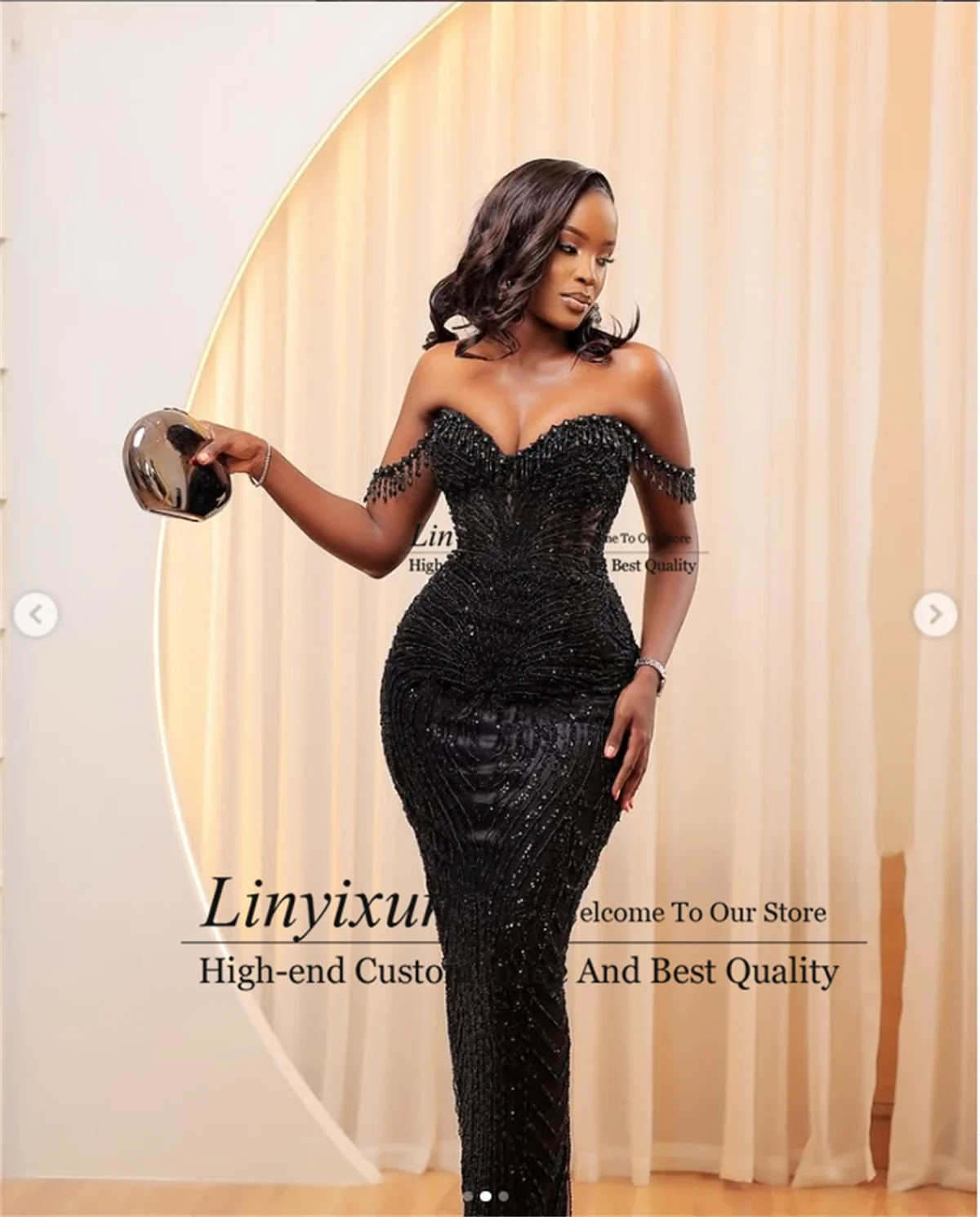 Sparkly Sequined Crystal Mermaid Prom Dresses Aso Ebi Customized Women Evening Gowns Off the Shoulder Long African Party Dress