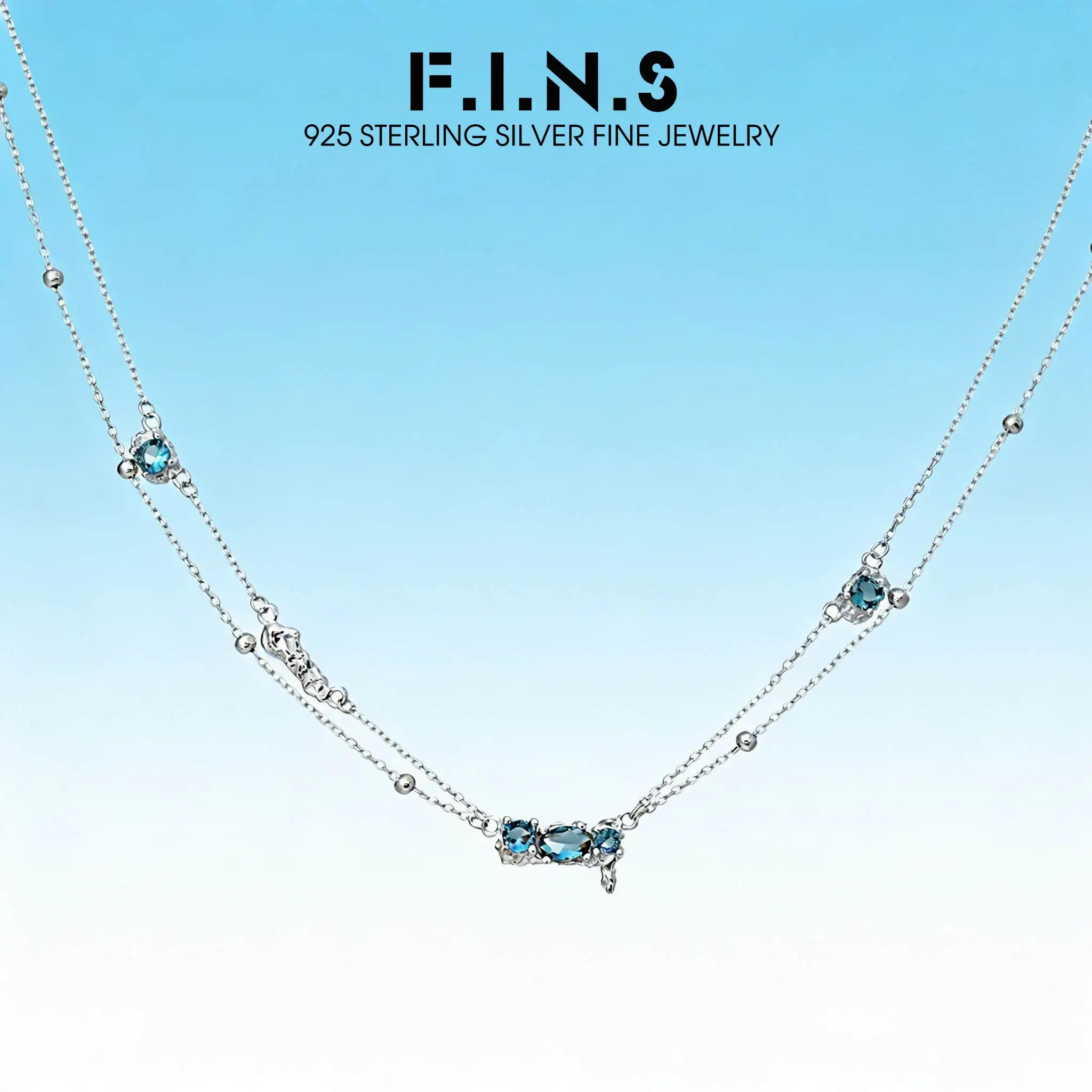 

F.I.N.S Minimalist S925 Sterling Silver Blue Zircon Necklace Temperament Irregular Zirconia Chains Hypoallergenic Fine Jewelry