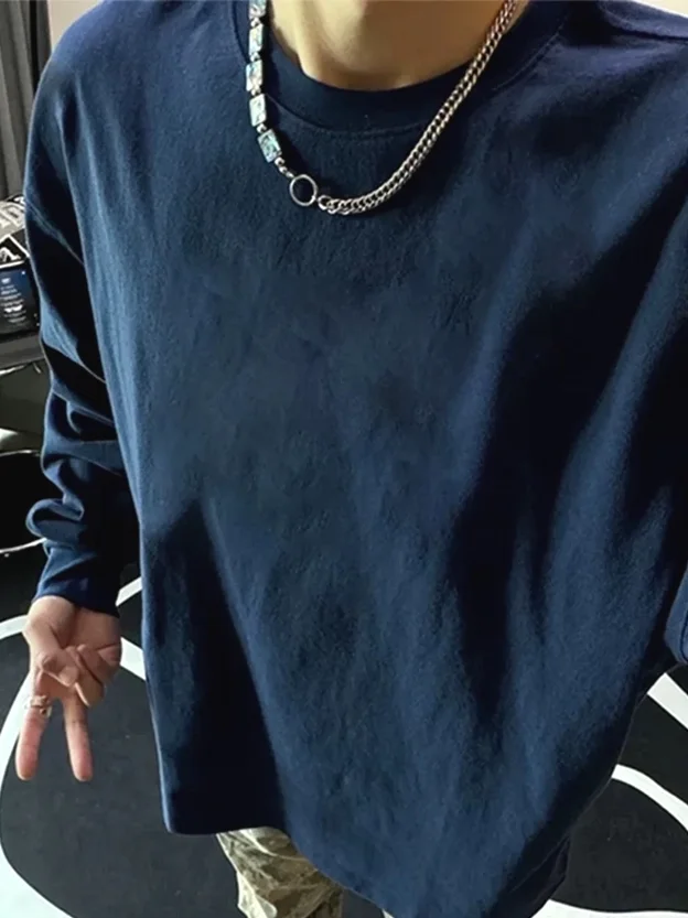 

Мужская свободная толстовка из чистого хлопка с длинным рукавом в американском стиле, модная рабочая одежда, футболка с манжетами на рукавах