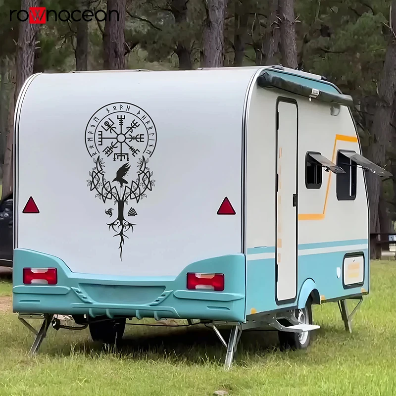 Calcomanía de brújula para Camper RV, pegatina de vinilo nórdica, símbolo nórdico, decoración de viajes al aire libre, regalo de jubilación, decoración de Camper E980