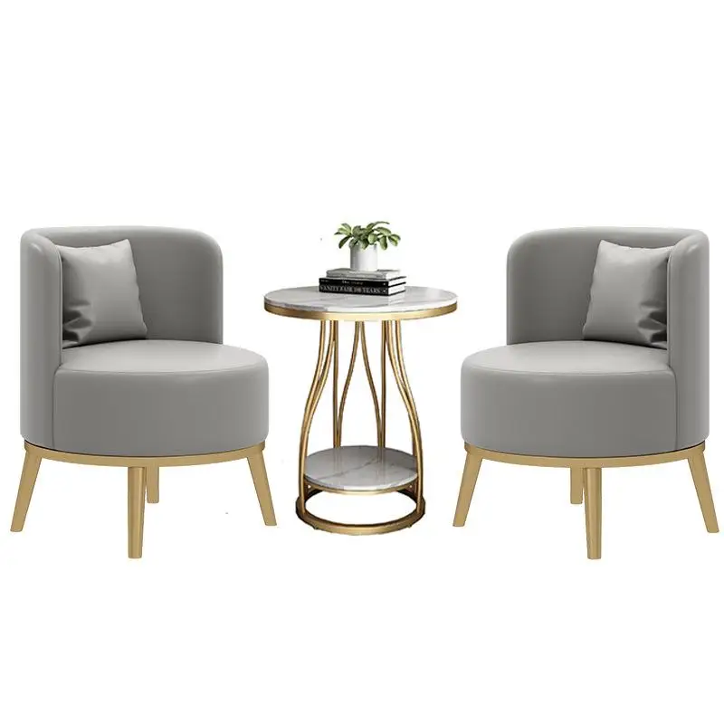 Modern Leisure Leather Chair Small Table Set Durable Metal Home Furniture for Bedroom Living Room Balcony Hotel Cafe Application