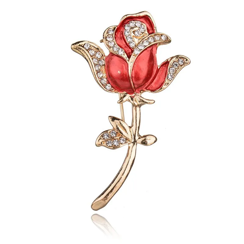 Rhinestone Red Rose Flower Brooches Pearl Brooch for Women Elegant Tulip Flower Bouquet Bowknot Pins Wedding Party Badge Jewelry