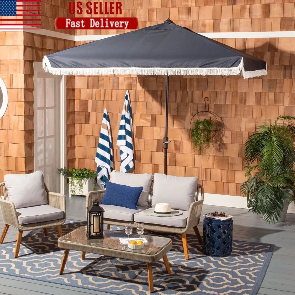 

Квадратный рыночный кривошипный зонт, устойчивый к ультрафиолетовому излучению, темно-белая бахрома, тень для патио, регулируемый наклон, прочный каркас, навес 90 дюймов для наружного использования