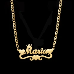 Acheeup Personalized Custom Name Necklace for Women Men Stainless Steel Thick Cuban Chain Heart Pendant Jewelry Christmas Gift