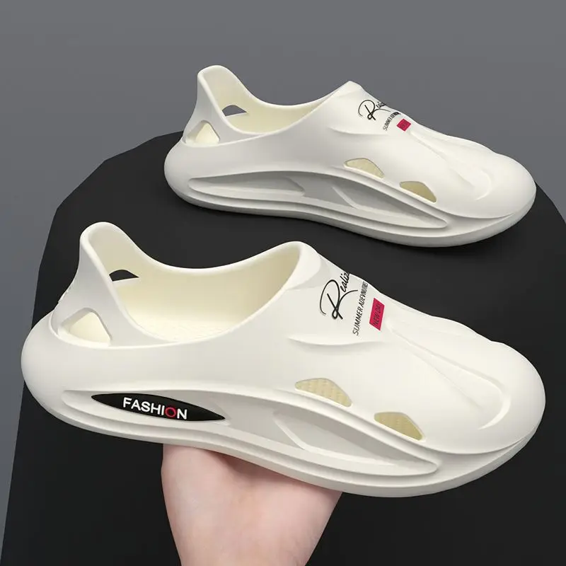 

Мужские комфортные тапочки Cloud-Like, новинка 2025, летние уличные пляжные повседневные нескользящие тапочки из ЭВА с закрытым носком, пара сандалий унисекс с дизайном отверстий